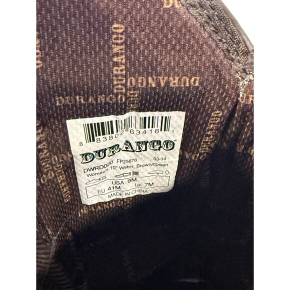 Durango Women’s 10” Brown Green Western Cowboy Square Toe Leather Boots Size 9M - Picture 7 of 9